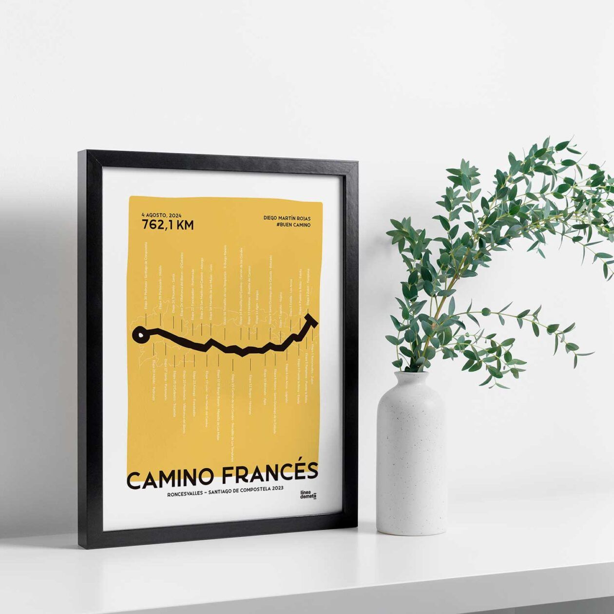 cuadro minimalista con una lamina personalizada del camino frances
