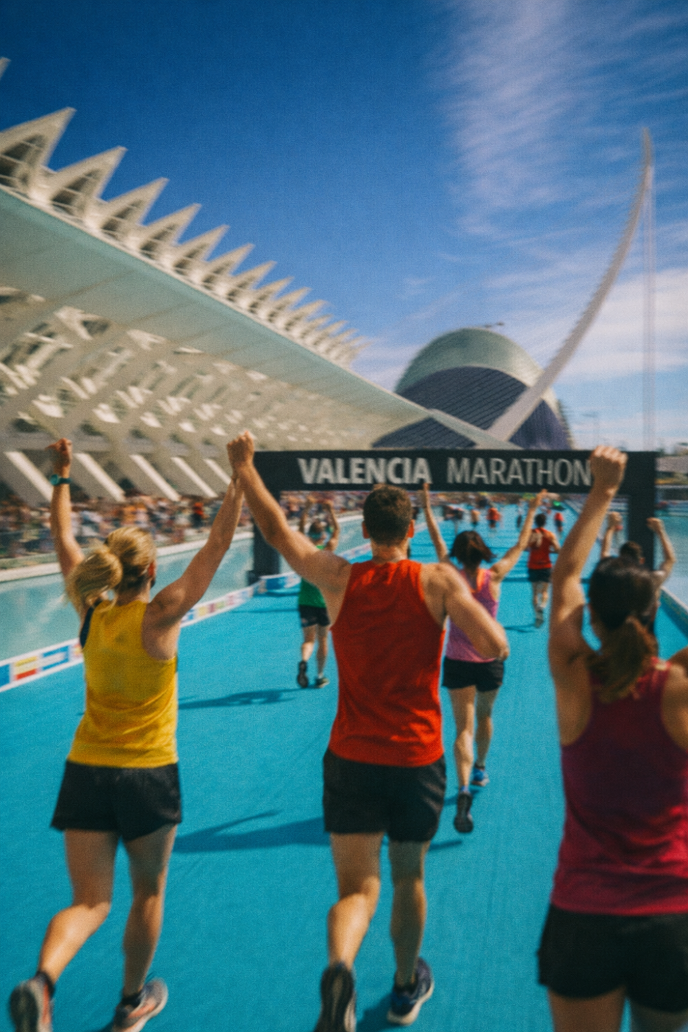 Corredores cruzando la meta en diferentes carreras, ejemplos de historias de finishers