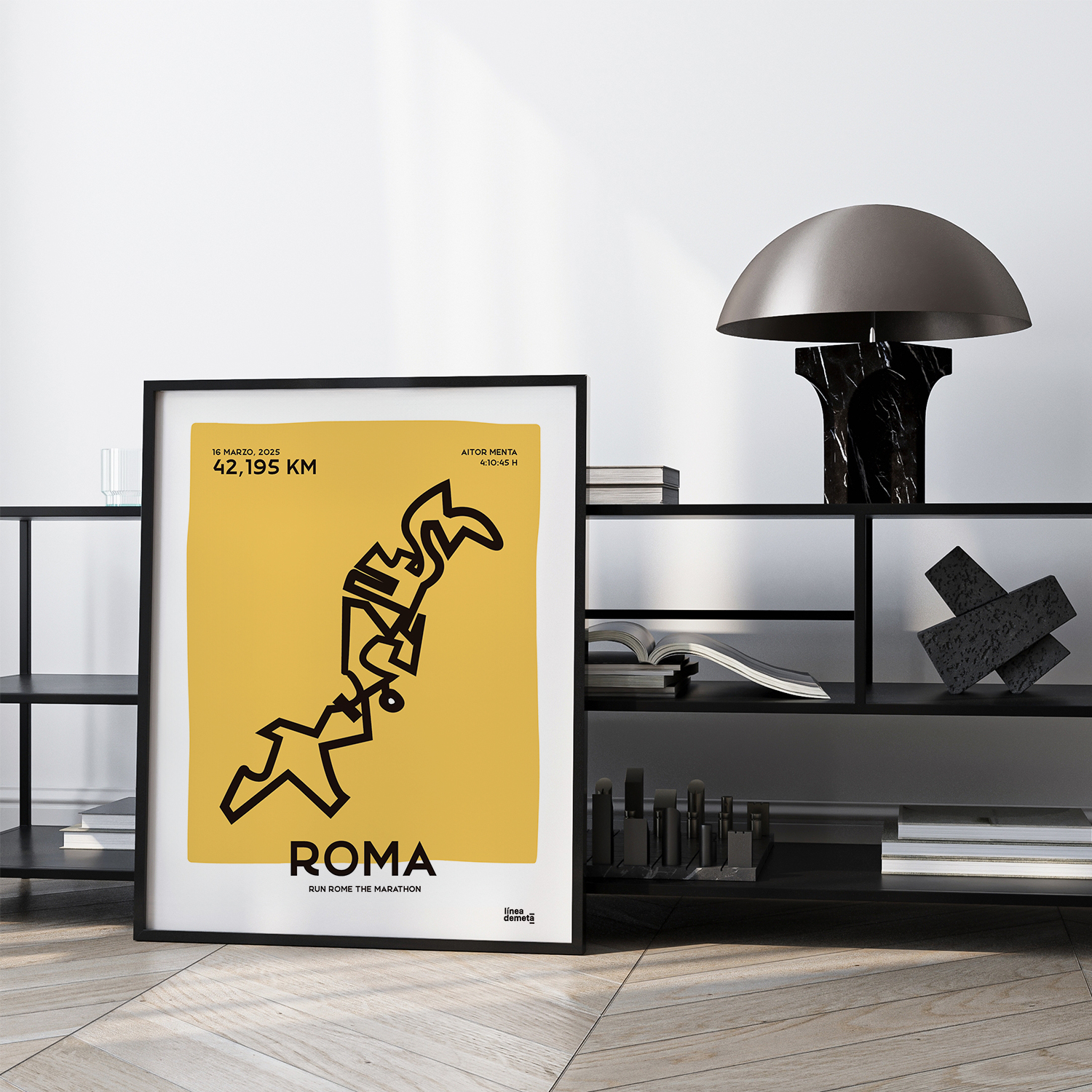 Lámina personalizada de maratón con mapa del recorrido, nombre, dorsal y tiempo oficial